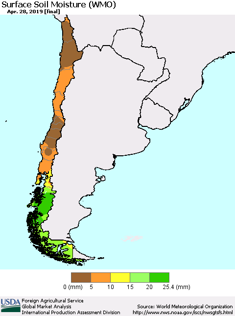 Chile Surface Soil Moisture (WMO) Thematic Map For 4/22/2019 - 4/28/2019