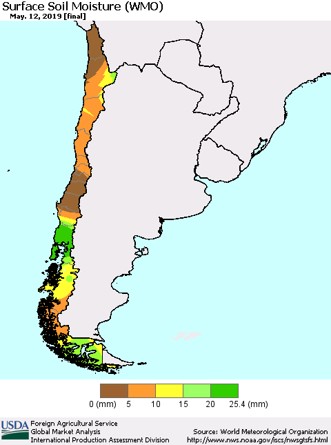 Chile Surface Soil Moisture (WMO) Thematic Map For 5/6/2019 - 5/12/2019