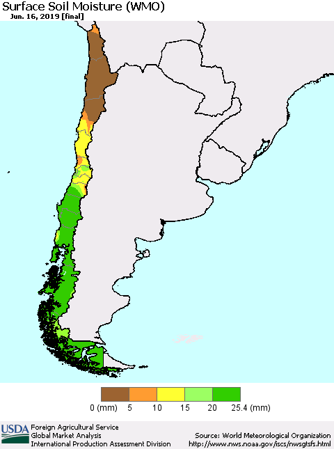Chile Surface Soil Moisture (WMO) Thematic Map For 6/10/2019 - 6/16/2019