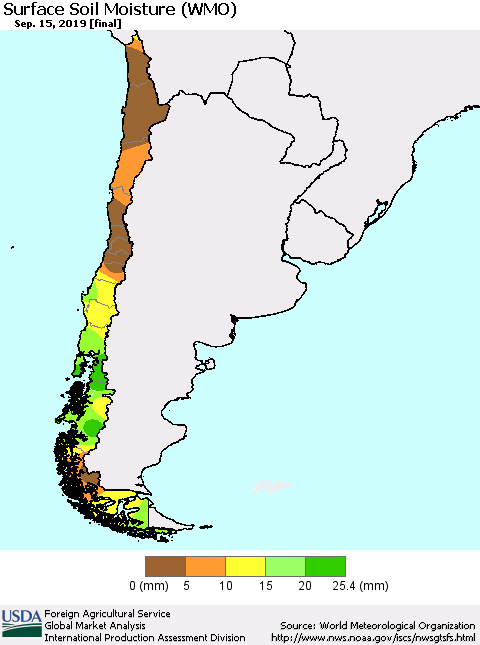 Chile Surface Soil Moisture (WMO) Thematic Map For 9/9/2019 - 9/15/2019