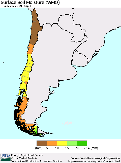 Chile Surface Soil Moisture (WMO) Thematic Map For 9/23/2019 - 9/29/2019