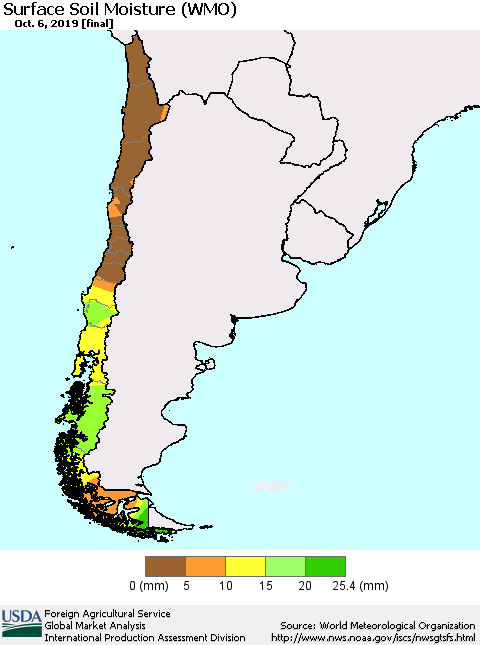 Chile Surface Soil Moisture (WMO) Thematic Map For 9/30/2019 - 10/6/2019