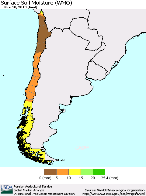 Chile Surface Soil Moisture (WMO) Thematic Map For 11/4/2019 - 11/10/2019