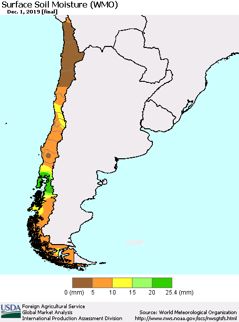 Chile Surface Soil Moisture (WMO) Thematic Map For 11/25/2019 - 12/1/2019