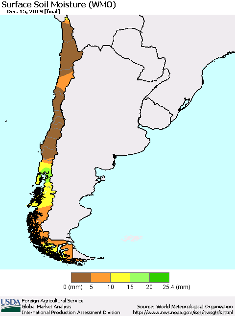 Chile Surface Soil Moisture (WMO) Thematic Map For 12/9/2019 - 12/15/2019