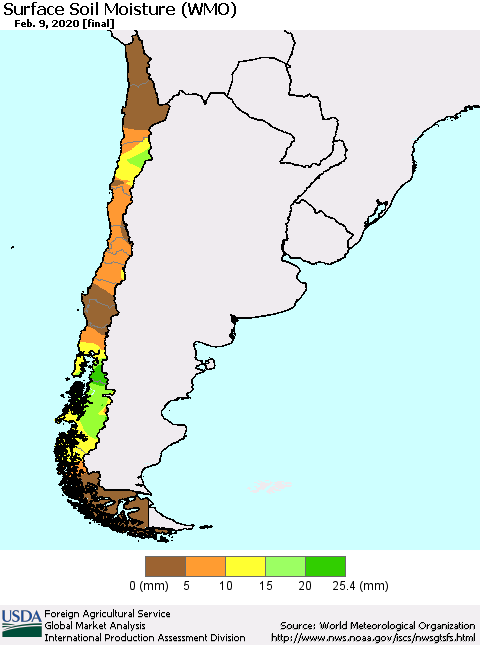Chile Surface Soil Moisture (WMO) Thematic Map For 2/3/2020 - 2/9/2020
