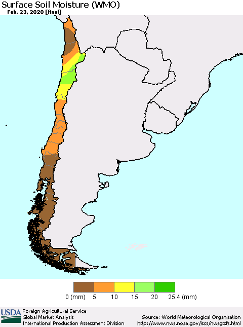 Chile Surface Soil Moisture (WMO) Thematic Map For 2/17/2020 - 2/23/2020