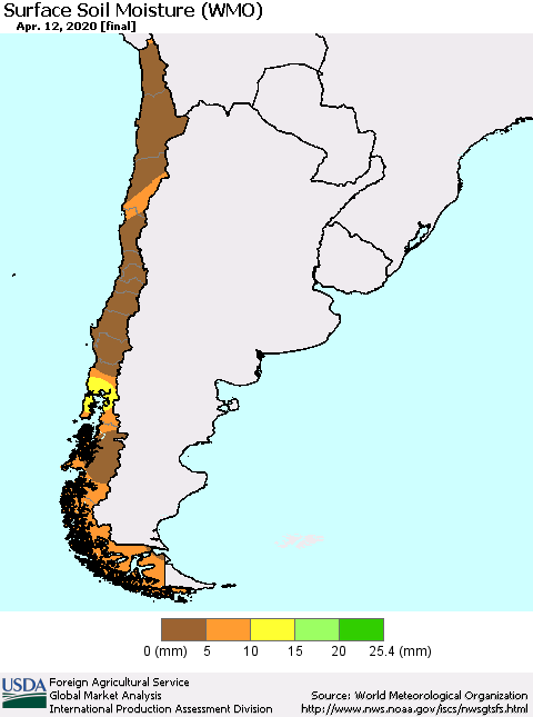 Chile Surface Soil Moisture (WMO) Thematic Map For 4/6/2020 - 4/12/2020