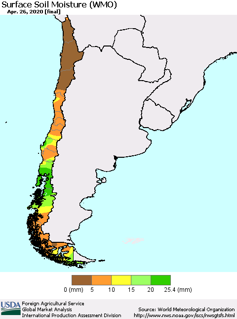 Chile Surface Soil Moisture (WMO) Thematic Map For 4/20/2020 - 4/26/2020
