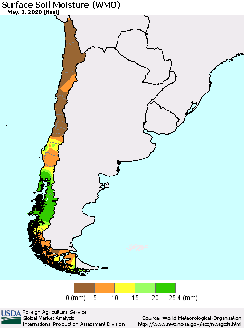 Chile Surface Soil Moisture (WMO) Thematic Map For 4/27/2020 - 5/3/2020