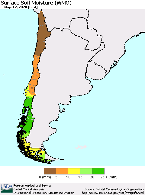 Chile Surface Soil Moisture (WMO) Thematic Map For 5/11/2020 - 5/17/2020