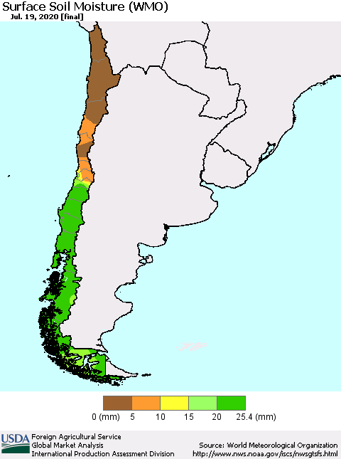 Chile Surface Soil Moisture (WMO) Thematic Map For 7/13/2020 - 7/19/2020