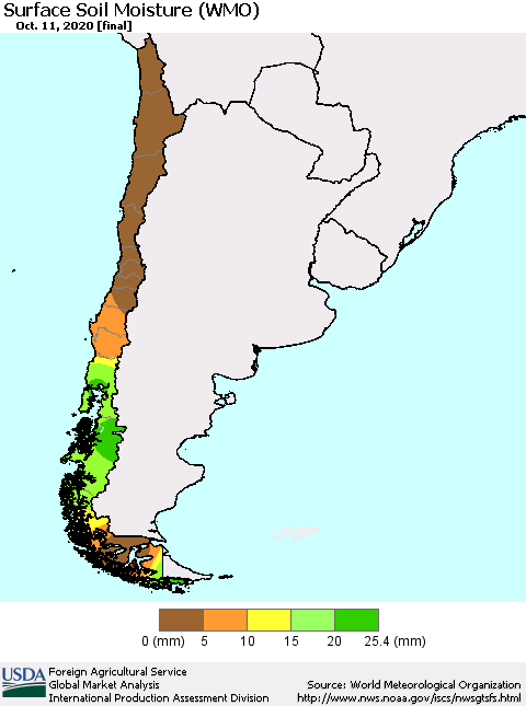 Chile Surface Soil Moisture (WMO) Thematic Map For 10/5/2020 - 10/11/2020