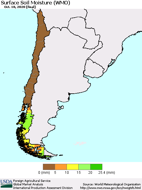 Chile Surface Soil Moisture (WMO) Thematic Map For 10/12/2020 - 10/18/2020