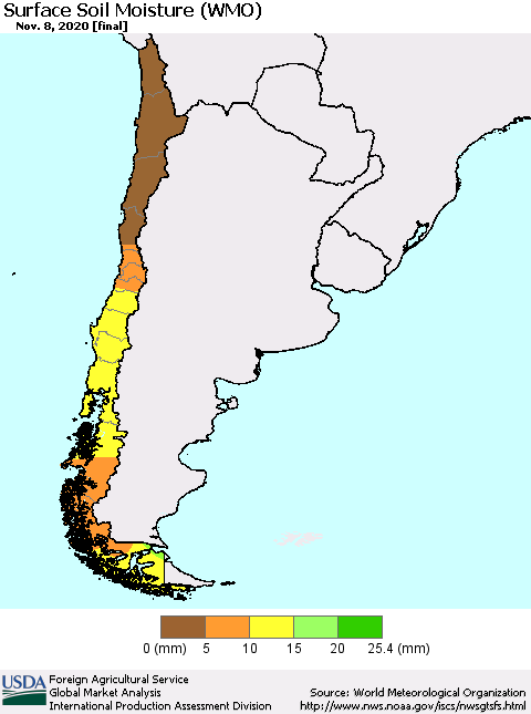 Chile Surface Soil Moisture (WMO) Thematic Map For 11/2/2020 - 11/8/2020