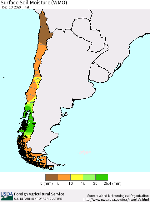 Chile Surface Soil Moisture (WMO) Thematic Map For 12/7/2020 - 12/13/2020