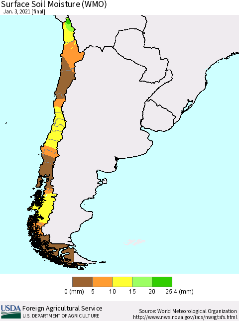 Chile Surface Soil Moisture (WMO) Thematic Map For 12/28/2020 - 1/3/2021