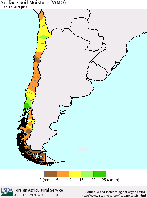 Chile Surface Soil Moisture (WMO) Thematic Map For 1/11/2021 - 1/17/2021