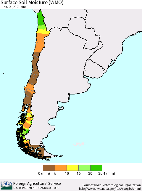 Chile Surface Soil Moisture (WMO) Thematic Map For 1/18/2021 - 1/24/2021