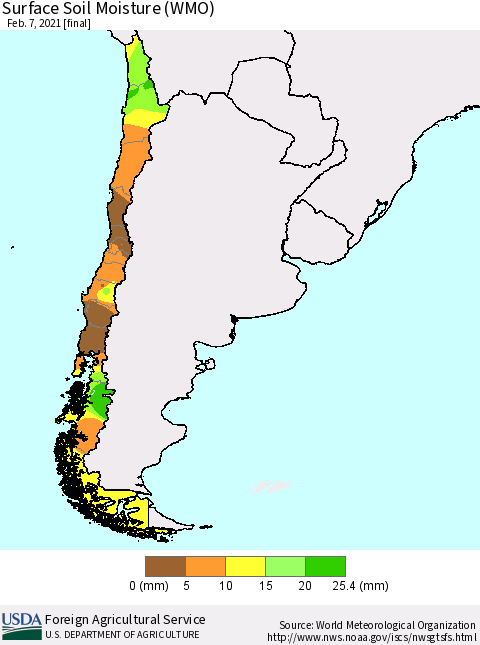 Chile Surface Soil Moisture (WMO) Thematic Map For 2/1/2021 - 2/7/2021