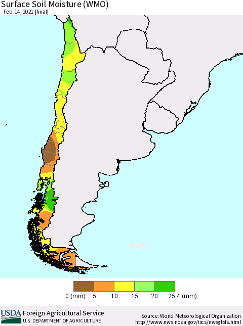 Chile Surface Soil Moisture (WMO) Thematic Map For 2/8/2021 - 2/14/2021