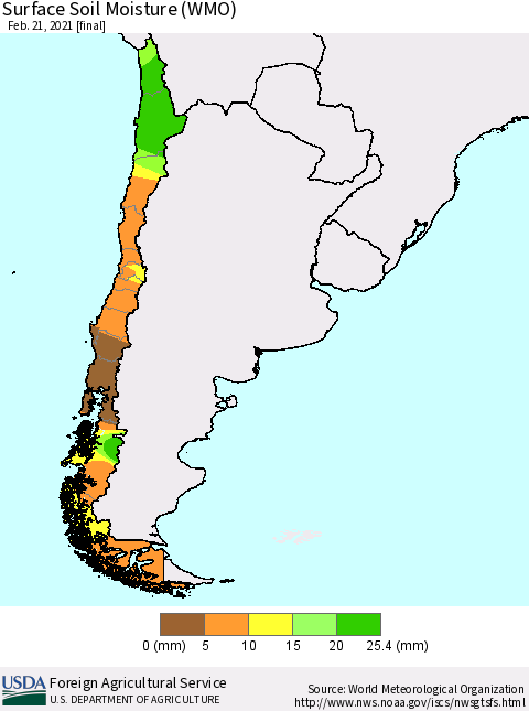 Chile Surface Soil Moisture (WMO) Thematic Map For 2/15/2021 - 2/21/2021