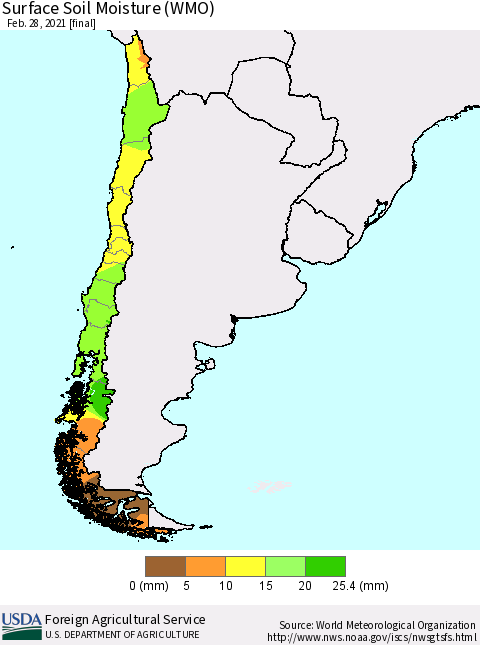 Chile Surface Soil Moisture (WMO) Thematic Map For 2/22/2021 - 2/28/2021