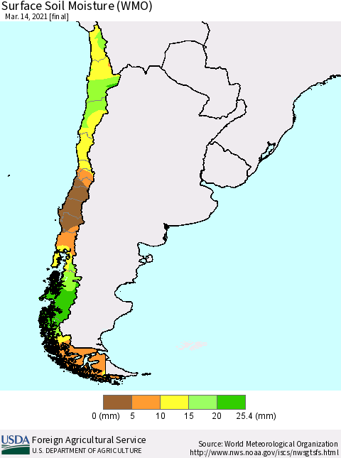 Chile Surface Soil Moisture (WMO) Thematic Map For 3/8/2021 - 3/14/2021