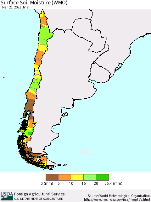 Chile Surface Soil Moisture (WMO) Thematic Map For 3/15/2021 - 3/21/2021