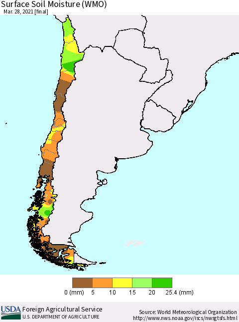 Chile Surface Soil Moisture (WMO) Thematic Map For 3/22/2021 - 3/28/2021