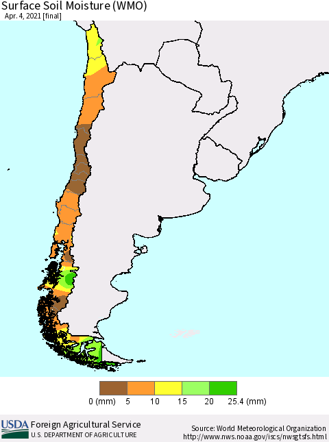 Chile Surface Soil Moisture (WMO) Thematic Map For 3/29/2021 - 4/4/2021