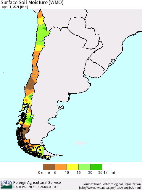 Chile Surface Soil Moisture (WMO) Thematic Map For 4/5/2021 - 4/11/2021