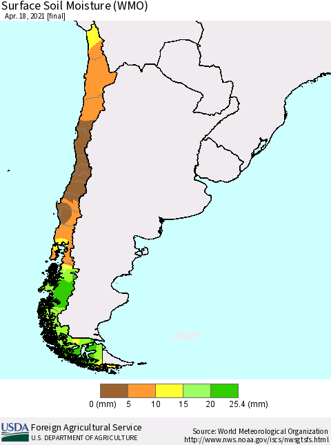 Chile Surface Soil Moisture (WMO) Thematic Map For 4/12/2021 - 4/18/2021