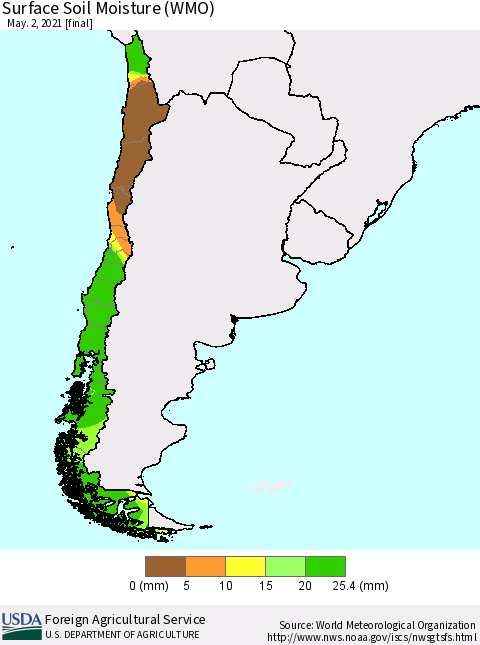Chile Surface Soil Moisture (WMO) Thematic Map For 4/26/2021 - 5/2/2021