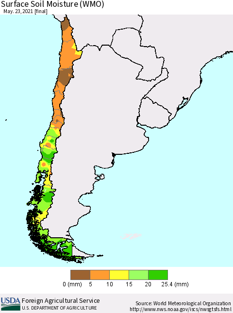 Chile Surface Soil Moisture (WMO) Thematic Map For 5/17/2021 - 5/23/2021