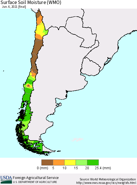 Chile Surface Soil Moisture (WMO) Thematic Map For 5/31/2021 - 6/6/2021