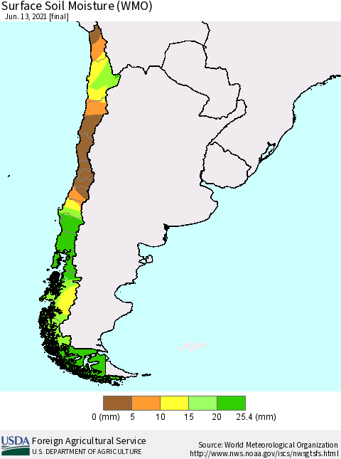 Chile Surface Soil Moisture (WMO) Thematic Map For 6/7/2021 - 6/13/2021