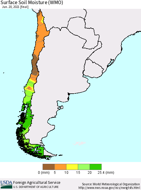 Chile Surface Soil Moisture (WMO) Thematic Map For 6/14/2021 - 6/20/2021