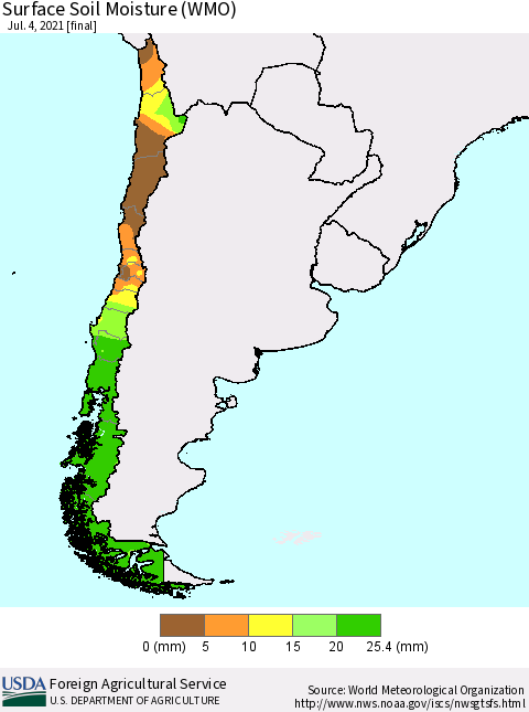 Chile Surface Soil Moisture (WMO) Thematic Map For 6/28/2021 - 7/4/2021