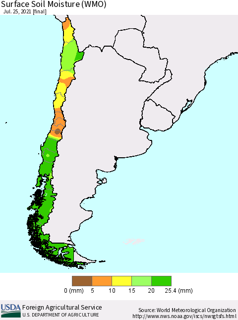 Chile Surface Soil Moisture (WMO) Thematic Map For 7/19/2021 - 7/25/2021