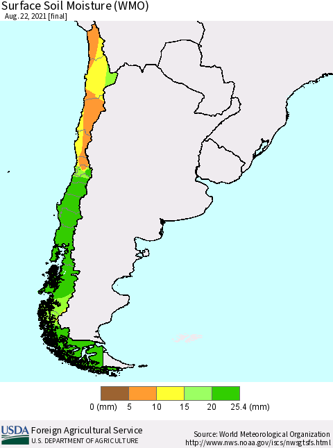 Chile Surface Soil Moisture (WMO) Thematic Map For 8/16/2021 - 8/22/2021