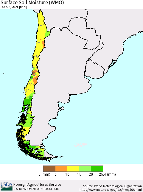 Chile Surface Soil Moisture (WMO) Thematic Map For 8/30/2021 - 9/5/2021