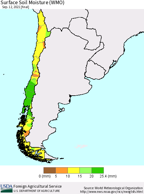 Chile Surface Soil Moisture (WMO) Thematic Map For 9/6/2021 - 9/12/2021