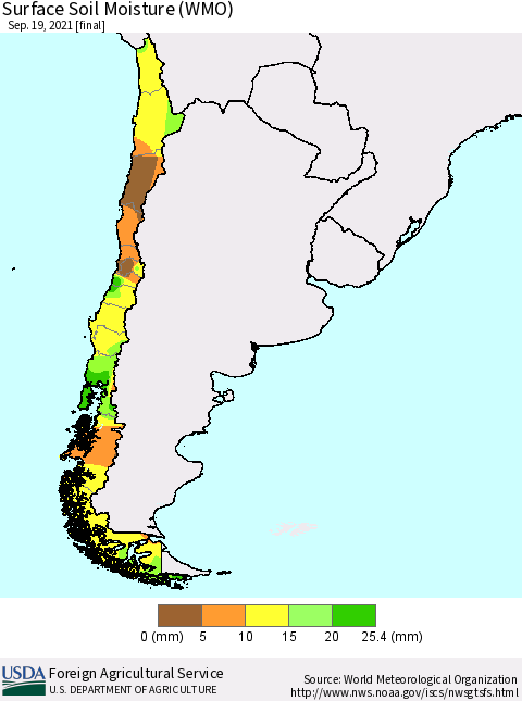 Chile Surface Soil Moisture (WMO) Thematic Map For 9/13/2021 - 9/19/2021