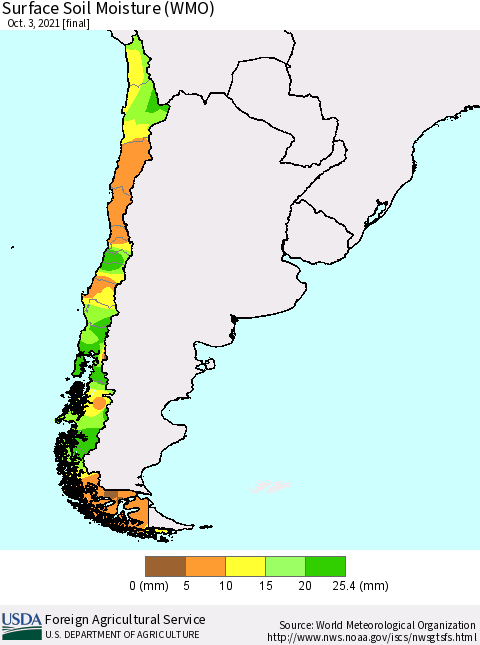 Chile Surface Soil Moisture (WMO) Thematic Map For 9/27/2021 - 10/3/2021