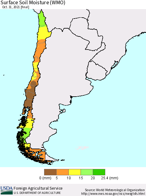 Chile Surface Soil Moisture (WMO) Thematic Map For 10/25/2021 - 10/31/2021