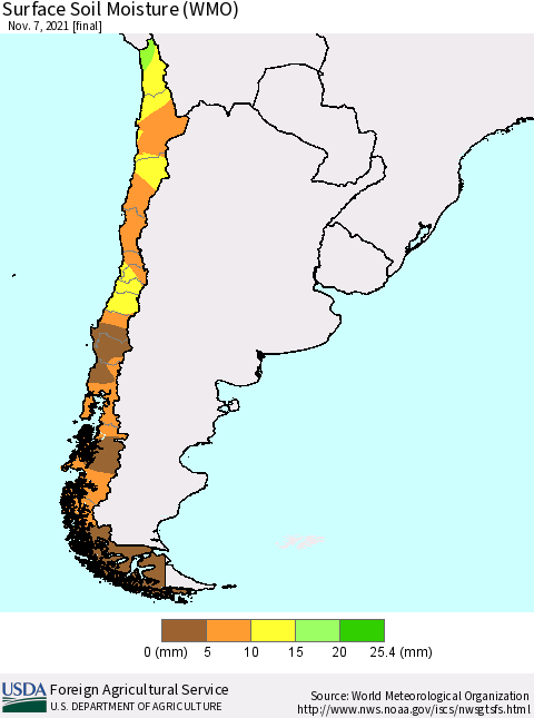 Chile Surface Soil Moisture (WMO) Thematic Map For 11/1/2021 - 11/7/2021