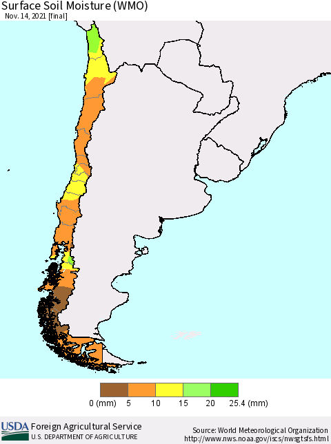 Chile Surface Soil Moisture (WMO) Thematic Map For 11/8/2021 - 11/14/2021