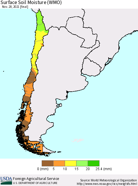 Chile Surface Soil Moisture (WMO) Thematic Map For 11/22/2021 - 11/28/2021
