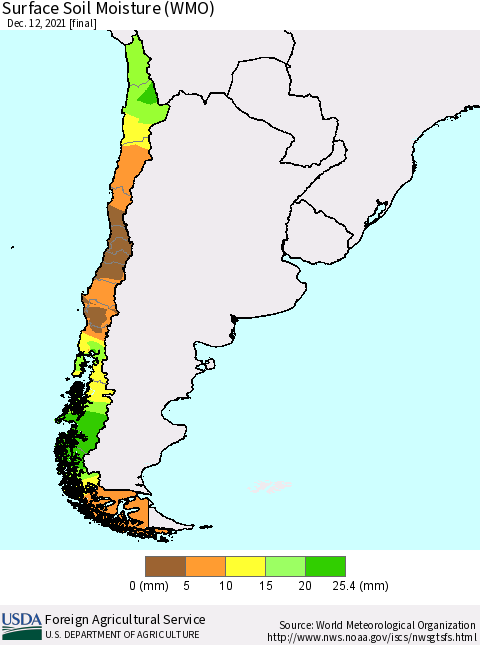 Chile Surface Soil Moisture (WMO) Thematic Map For 12/6/2021 - 12/12/2021